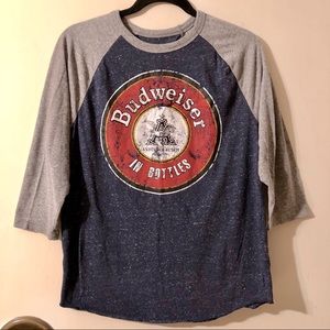 BUDWEISER Baseball Tee Blue & Grey Size Medium
